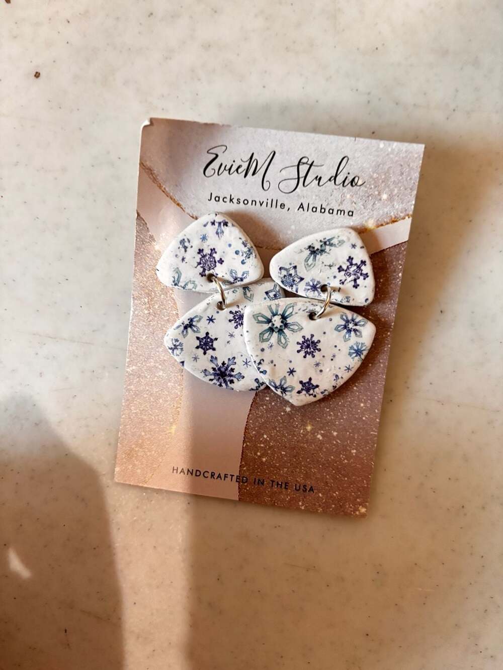 EvieM Studio Handcrafted Snowflake Polymer Clay Dangle Earrings